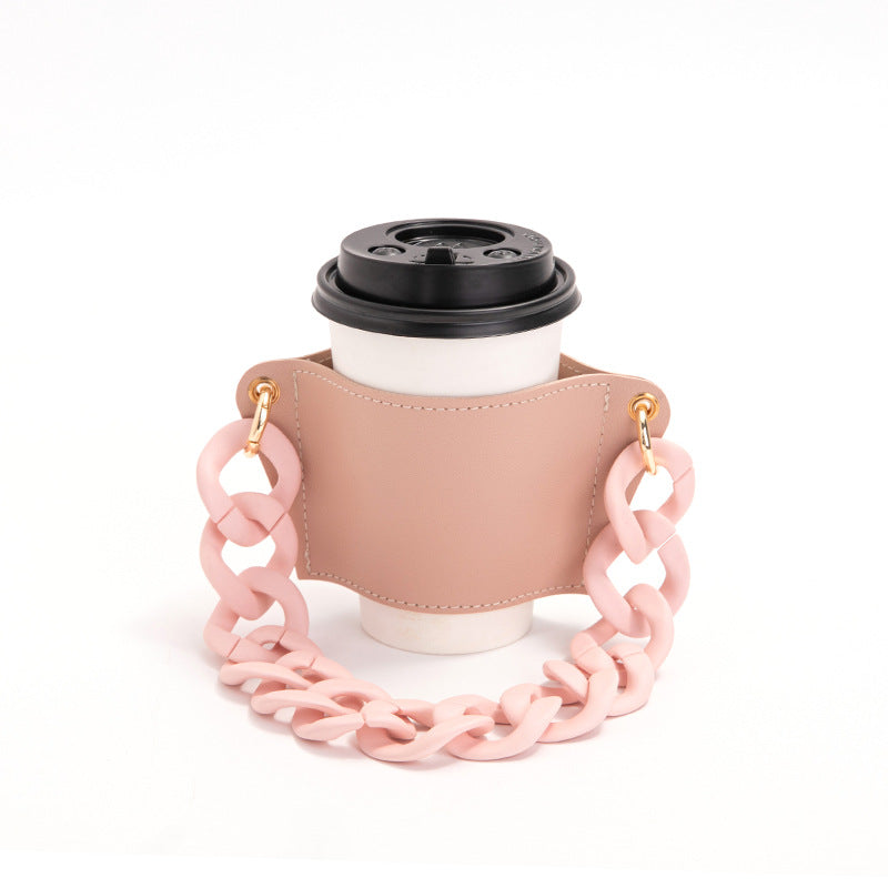 Wholesale PU Leather Anti-scald Heat Insulation Detachable Chain Cup Sleeve